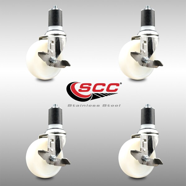 Service Caster 4 Inch 316SS Nylon Wheel Swivel 1-7/8 Inch Expanding Stem Caster Set Brake SCC SCC-SS316EX20S414-NYS-TLB-178-4 - main